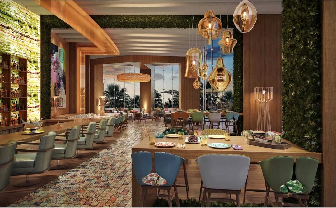 Dazzling Sky View With Customized Artificial Green Walls | Bar at Address Sky View Restaurant