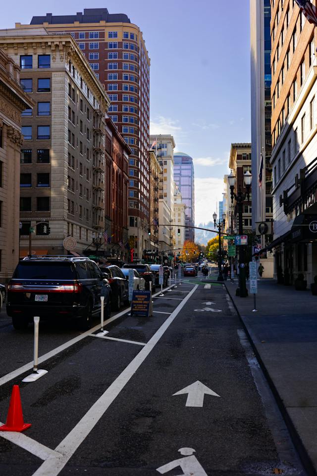 Urban environment with cycling road Portland Oregon